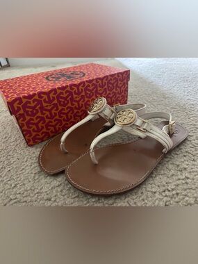 Tory Burch White Cassia Thong Sandals